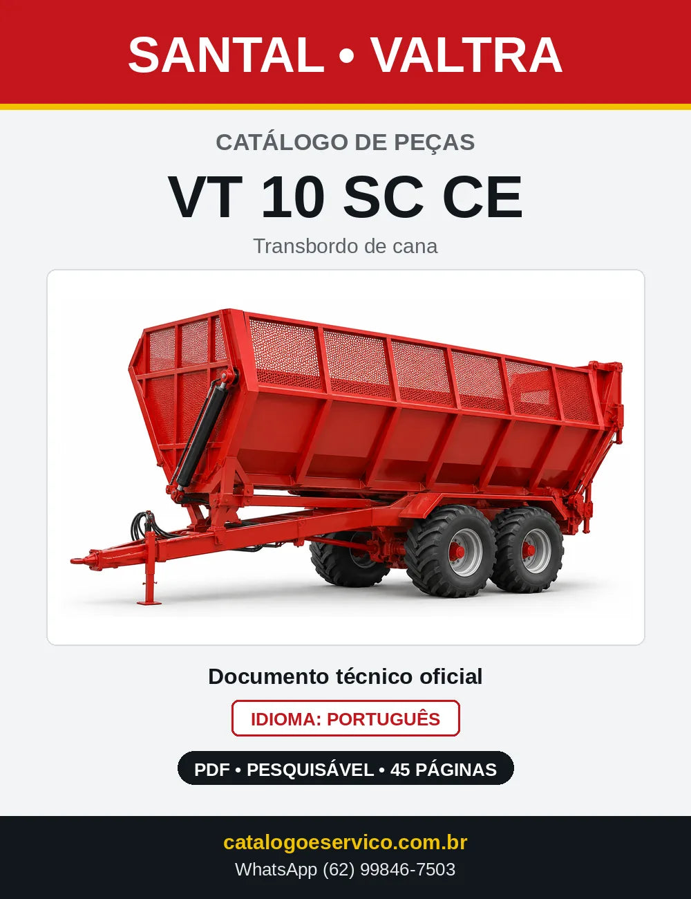 Capa do catálogo de peças Santal Valtra VT 10 SC CE em PDF