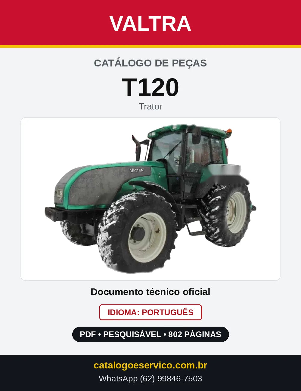 Capa do Catálogo de Peças Valtra T120 — Trator