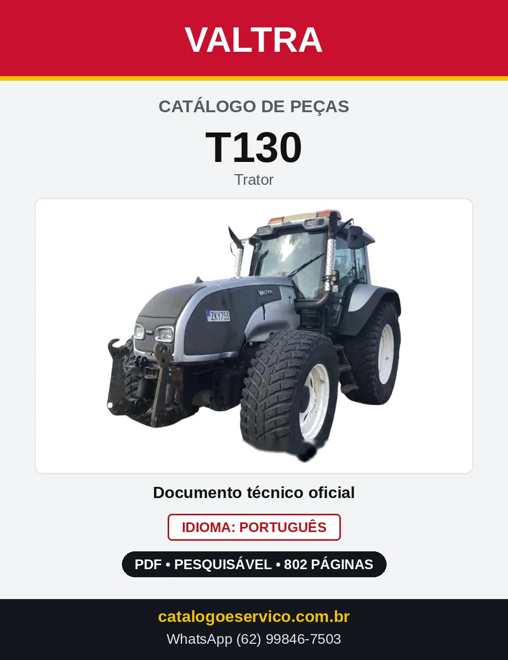 Capa do Catálogo de Peças Valtra T130 — Trator