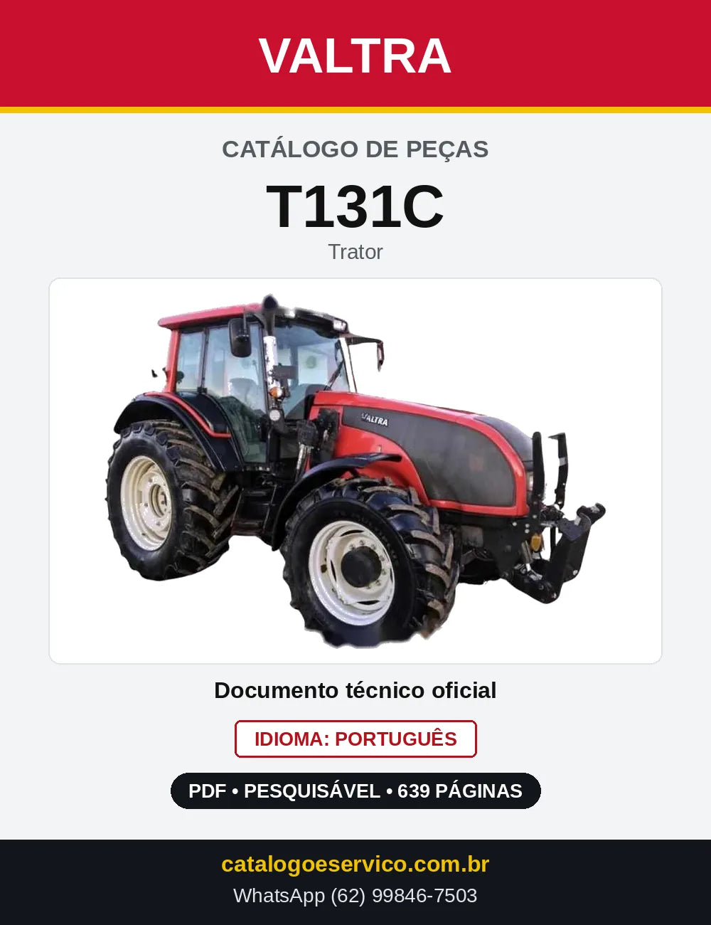 Capa do Catálogo de Peças Valtra T131C — Trator