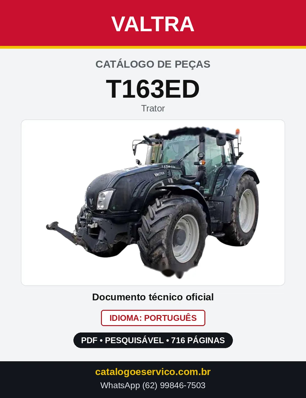 Capa do Catálogo de Peças Valtra T163ED — Trator