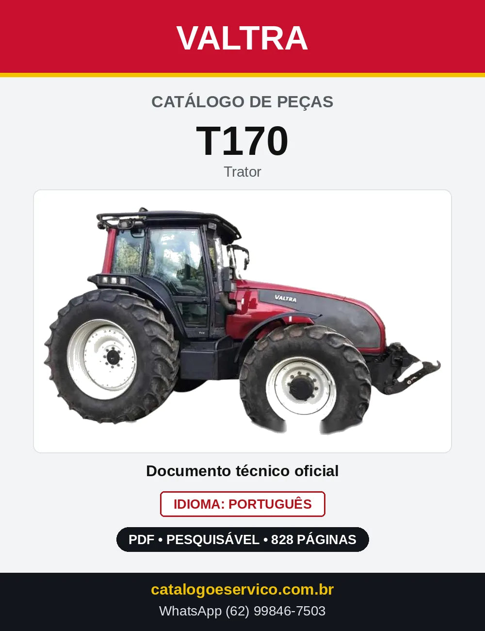 Capa do Catálogo de Peças Valtra T170 — Trator