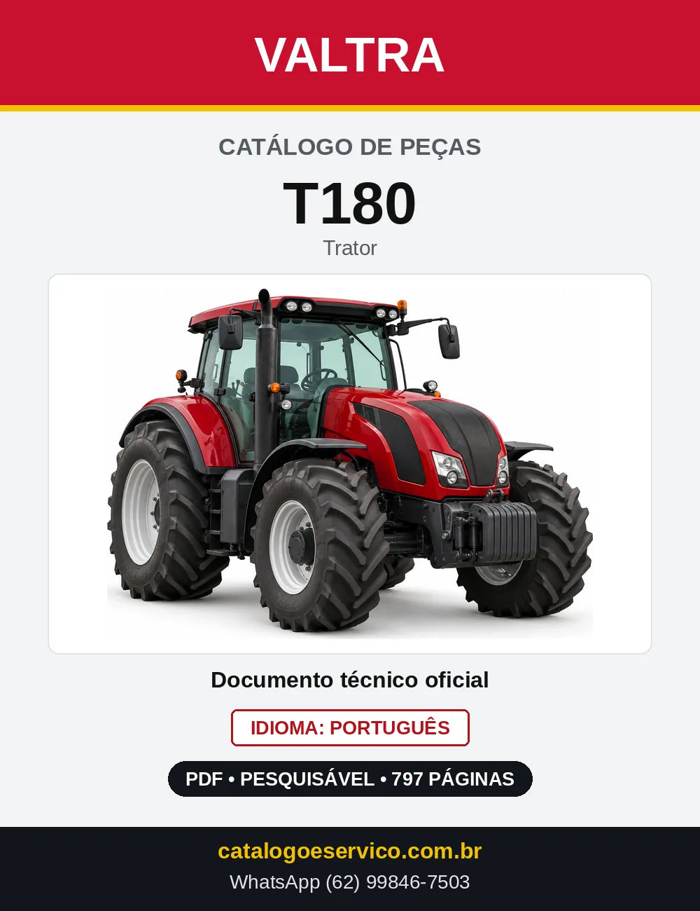 Capa do Catálogo de Peças Valtra T180 — Trator