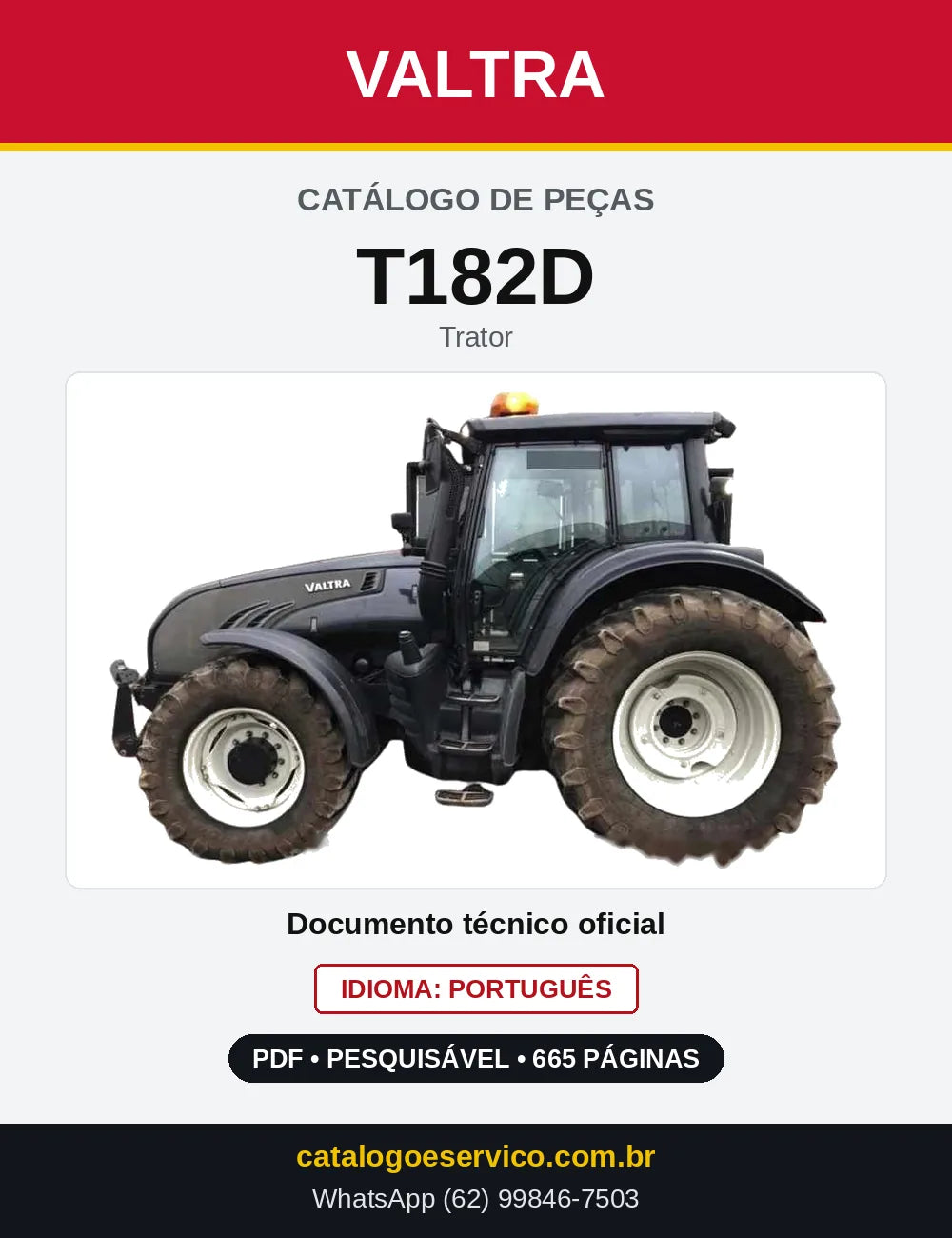 Capa do Catálogo de Peças Valtra T182D — Trator