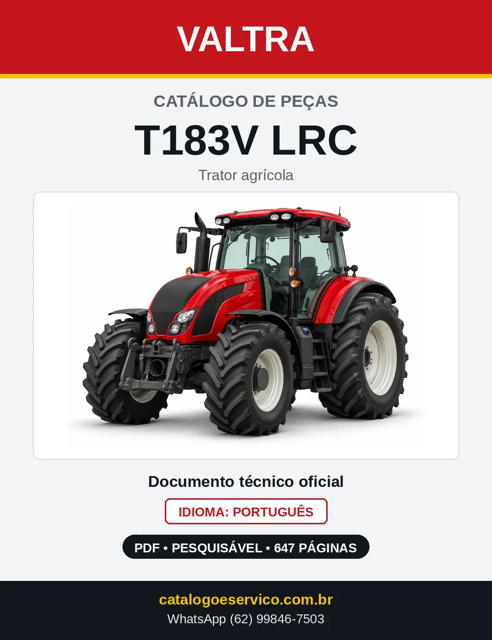 Capa do catálogo de peças Valtra T183V LRC em PDF