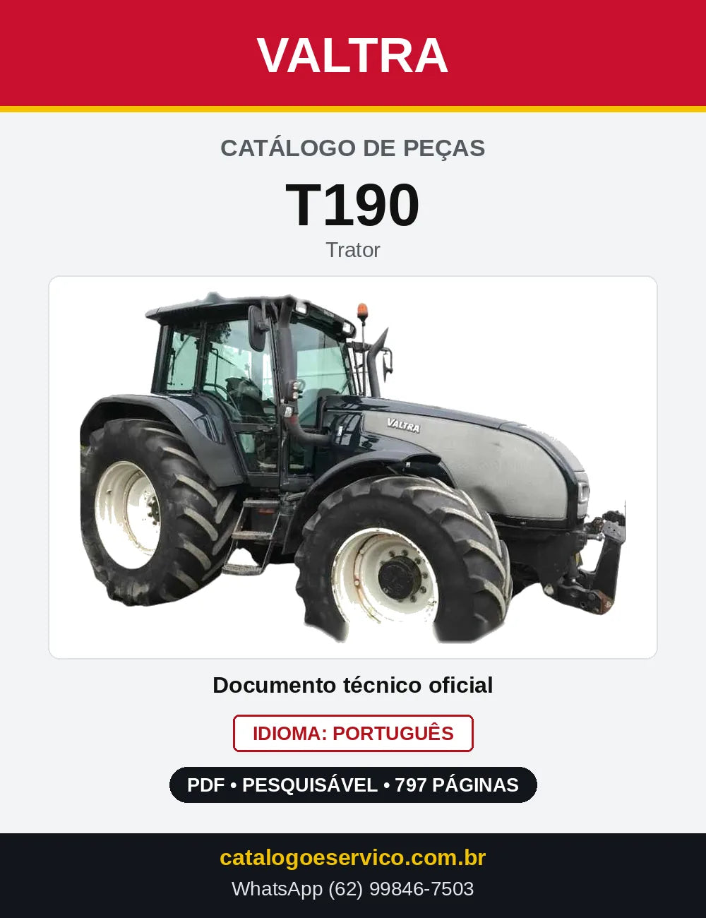 Capa do Catálogo de Peças Valtra T190 — Trator