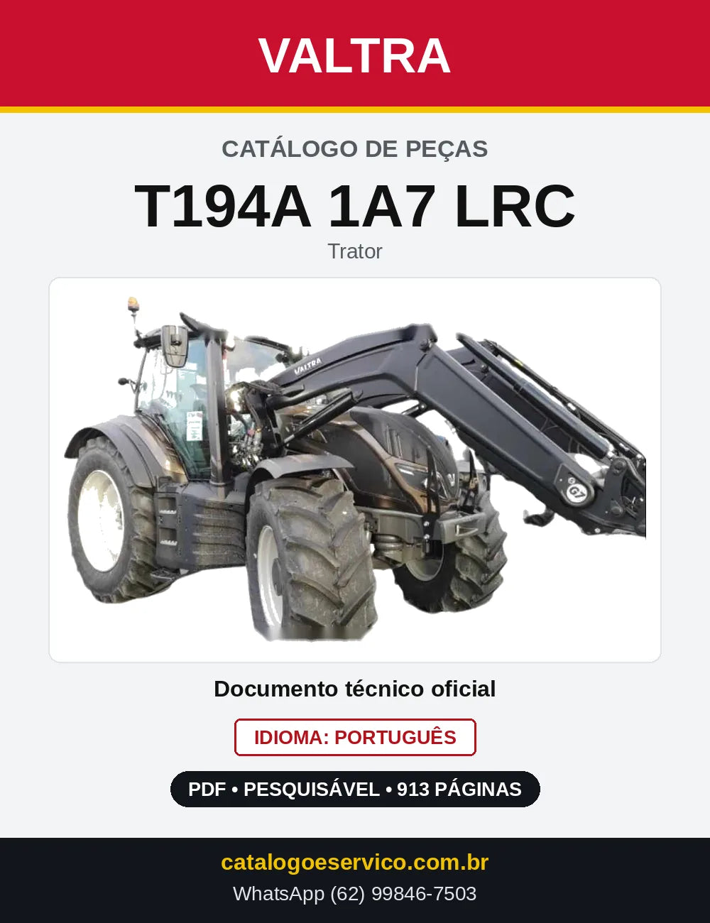 Capa do Catálogo de Peças Valtra T194A 1A7 LRC — Trator