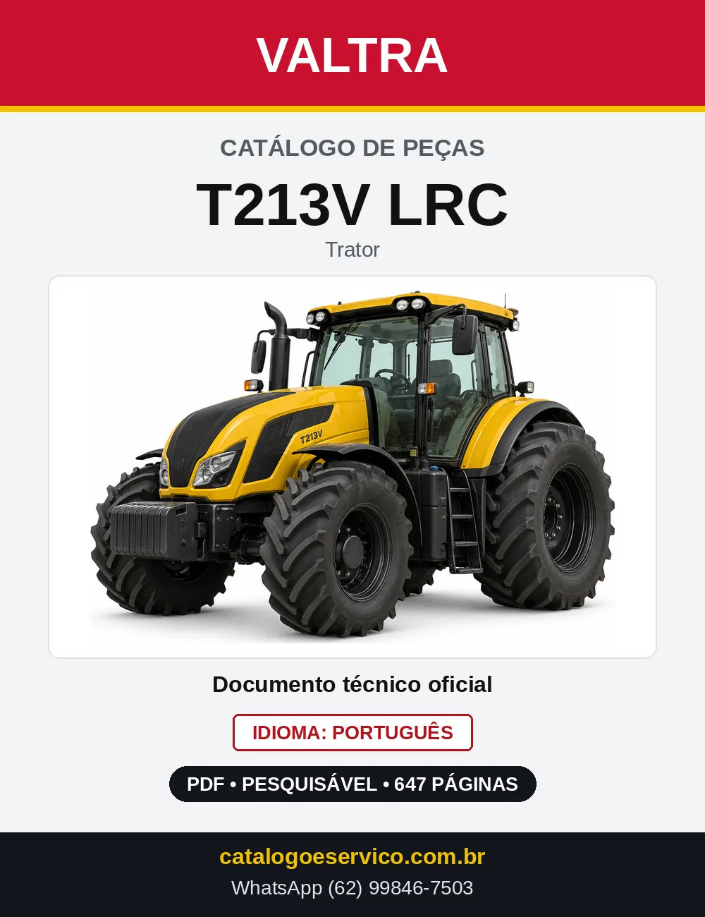 Capa do Catálogo de Peças Valtra T213V LRC — Trator