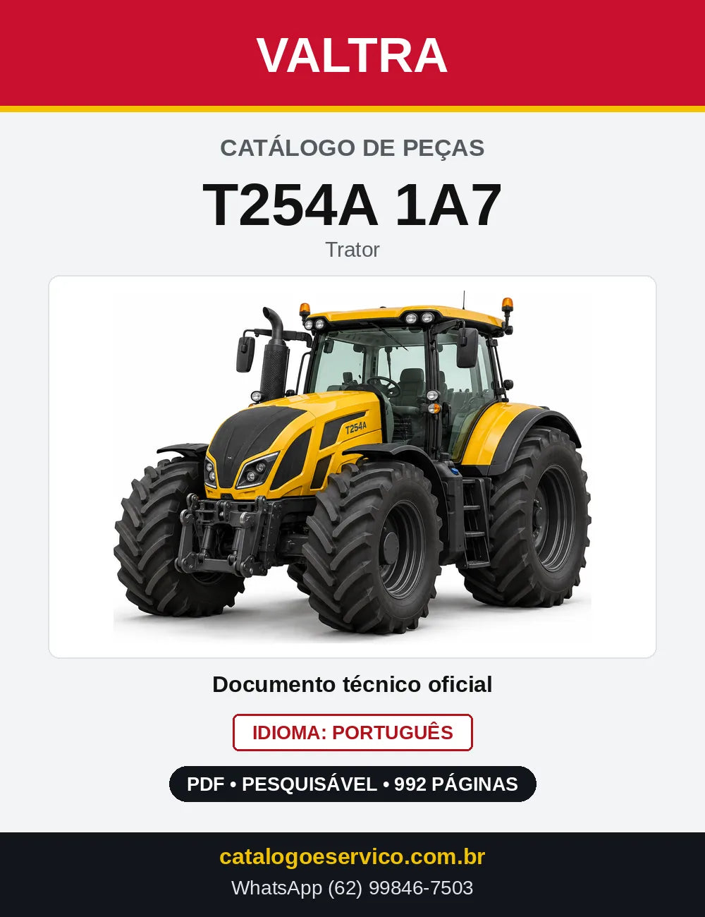 Capa do Catálogo de Peças Valtra T254A 1A7 — Trator