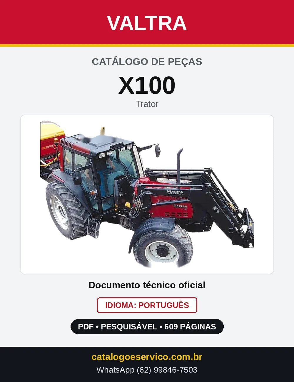 Capa do Catálogo de Peças Valtra X100 — Trator