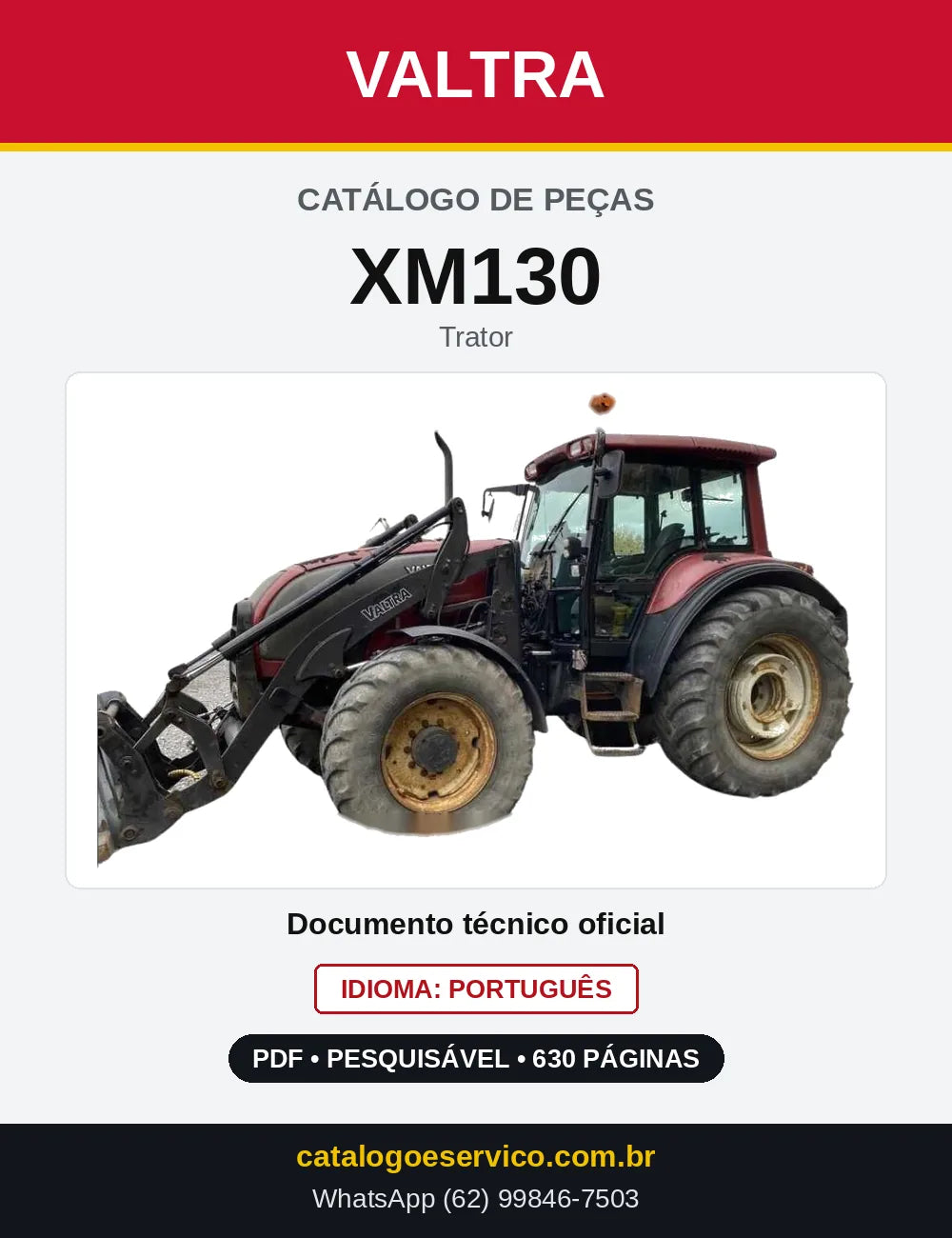 Capa do Catálogo de Peças Valtra XM130 — Trator
