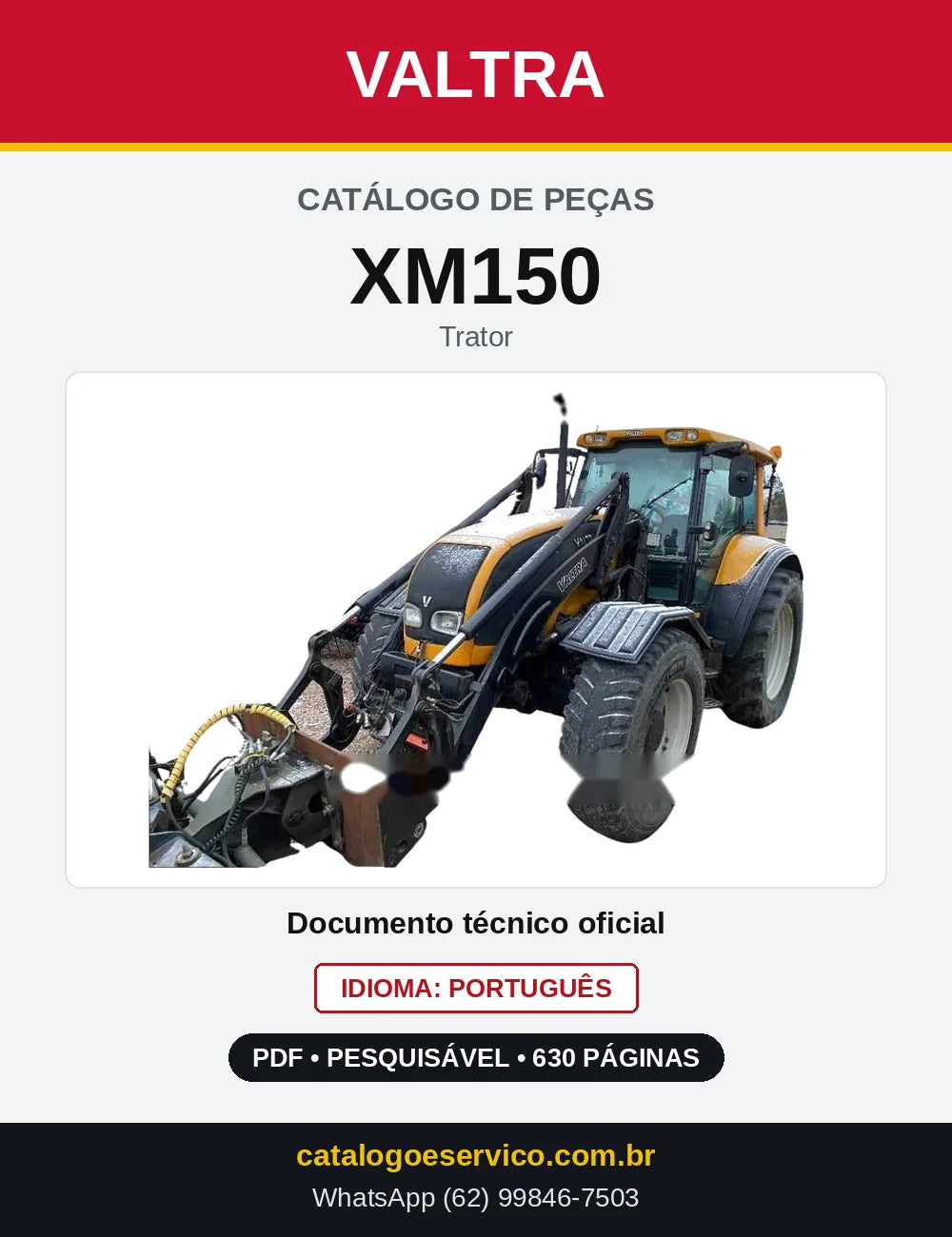 Capa do Catálogo de Peças Valtra XM150 — Trator
