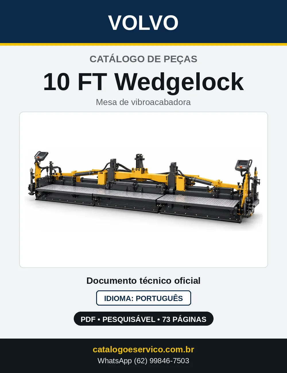 Capa do Catálogo de Peças Volvo 10 FT Wedgelock – mesa de vibroacabadora