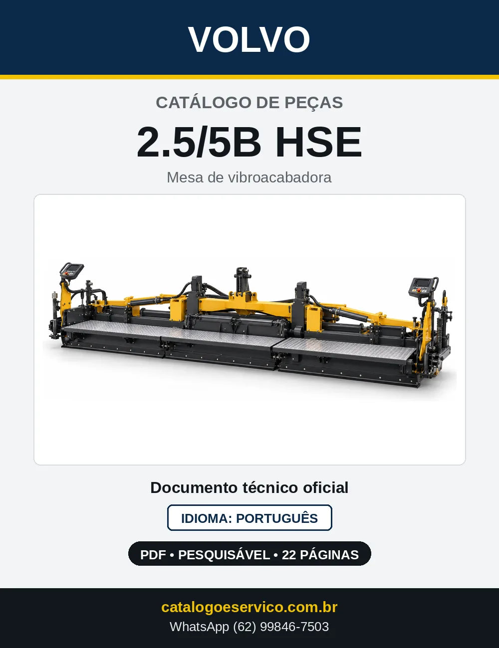 Capa do Catálogo de Peças Volvo 2.5/5B HSE – mesa de vibroacabadora