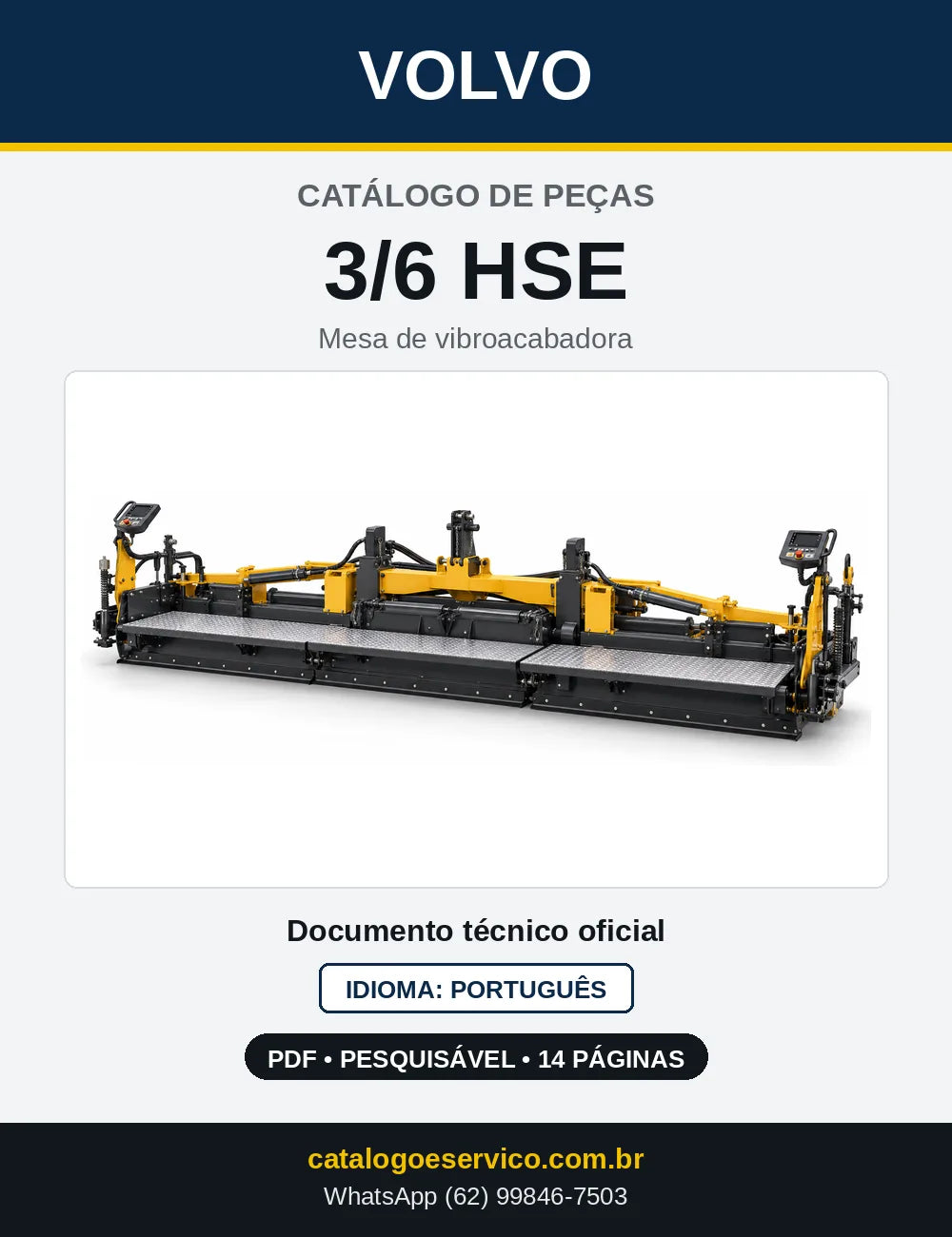 Capa do Catálogo de Peças Volvo 3/6 HSE – mesa de vibroacabadora