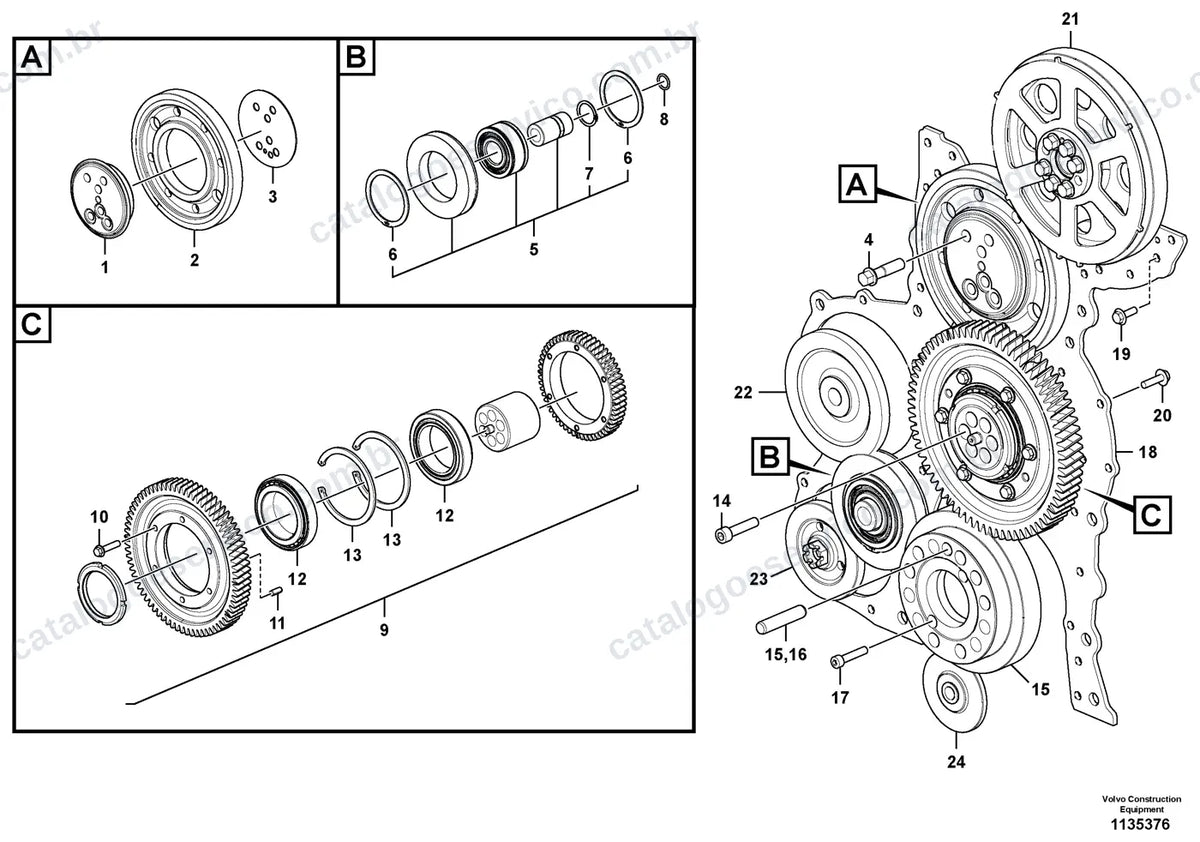Vista explodida – motor – Catálogo de Peças Volvo A25J