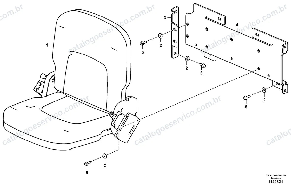 Vista explodida – cabine, carroceria e acessórios – Catálogo de Peças Volvo A35J