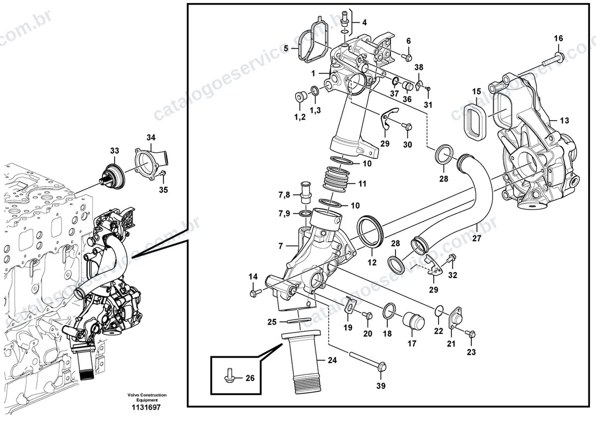 Vista explodida – motor – Catálogo de Peças Volvo A40J