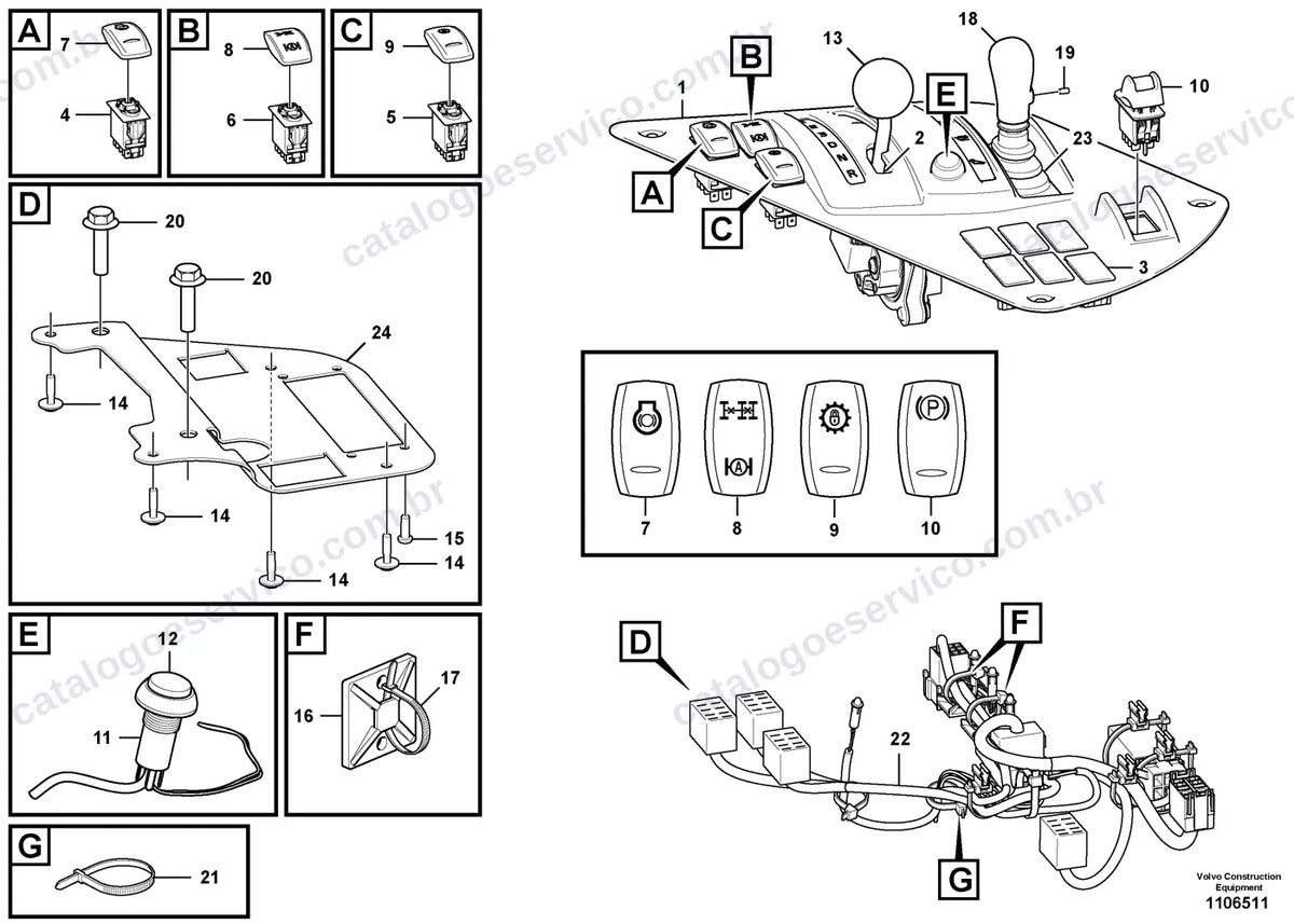 Vista explodida – sistema elétrico e eletrônico – Catálogo de Peças Volvo A45G FS