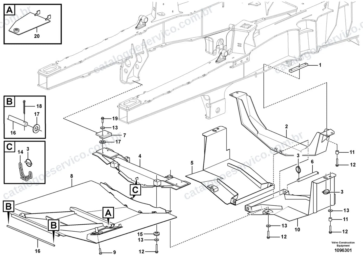 Vista explodida – chassi e material rodante – Catálogo de Peças Volvo A45G FS