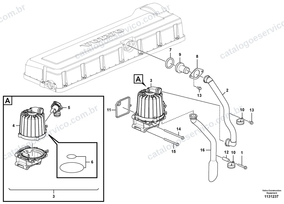 Vista explodida – motor – Catálogo de Peças Volvo A45J