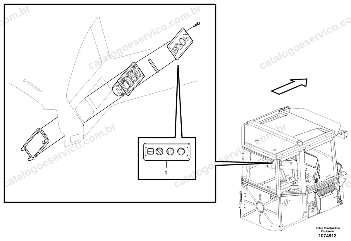 Vista explodida – cabine, carroceria e acessórios – Catálogo de Peças Volvo A60H
