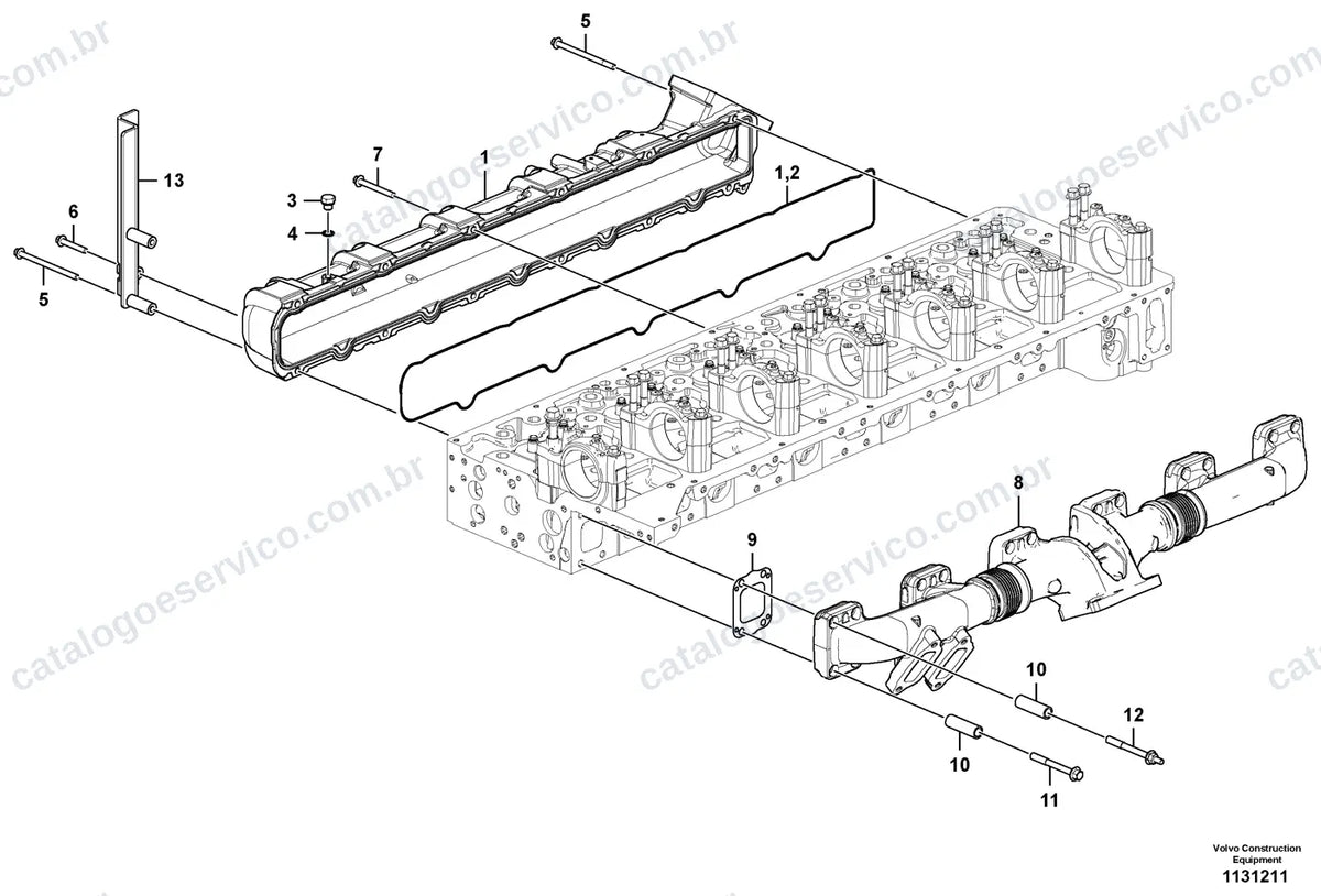 Vista explodida – motor – Catálogo de Peças Volvo A60J