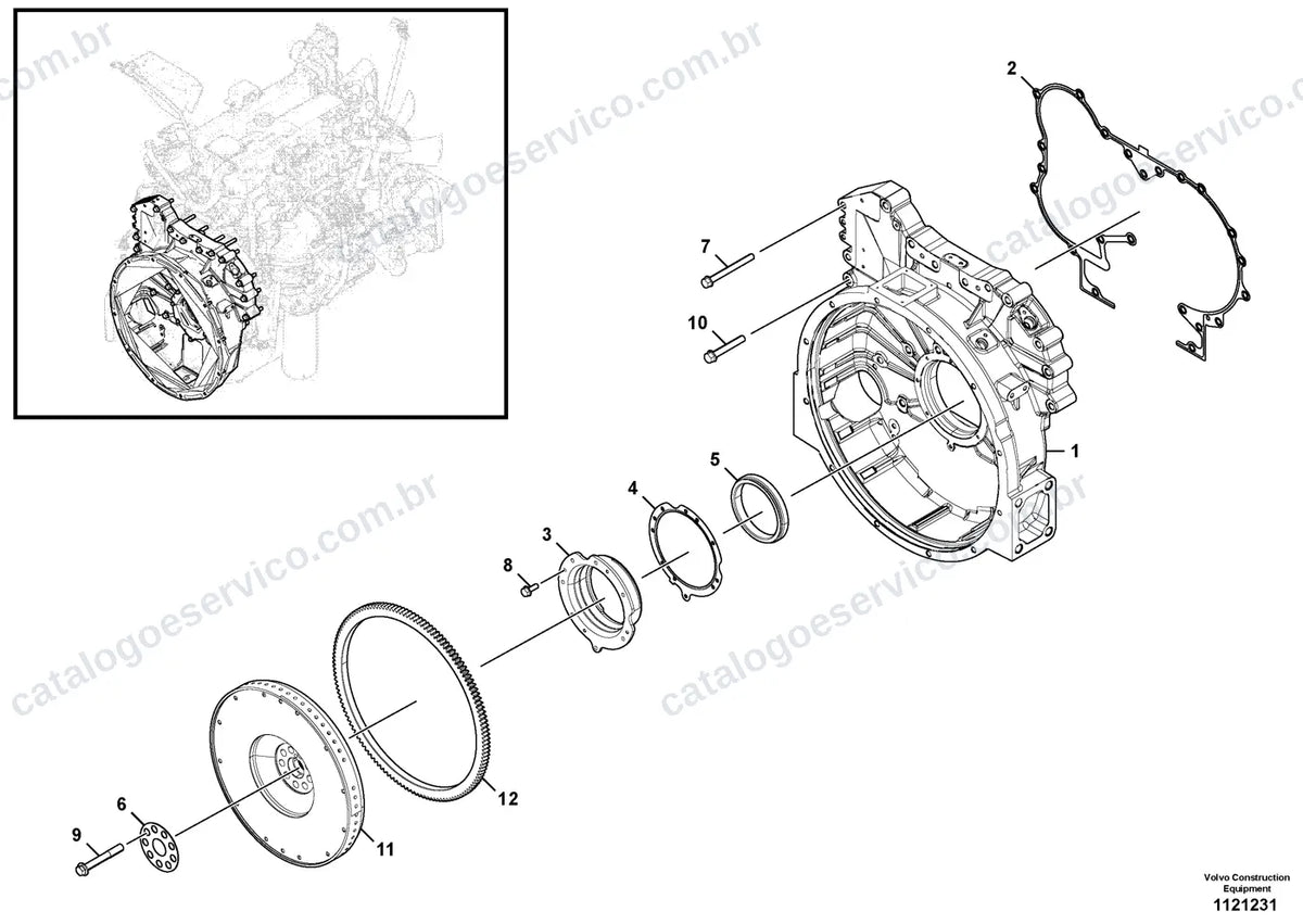 Vista explodida – motor – Catálogo de Peças Volvo DD100C