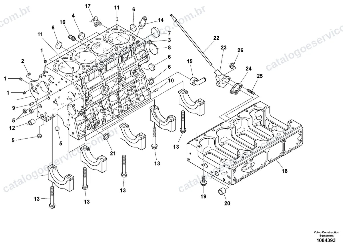 Vista explodida – motor – Catálogo de Peças Volvo DD105 e DD105 OSC