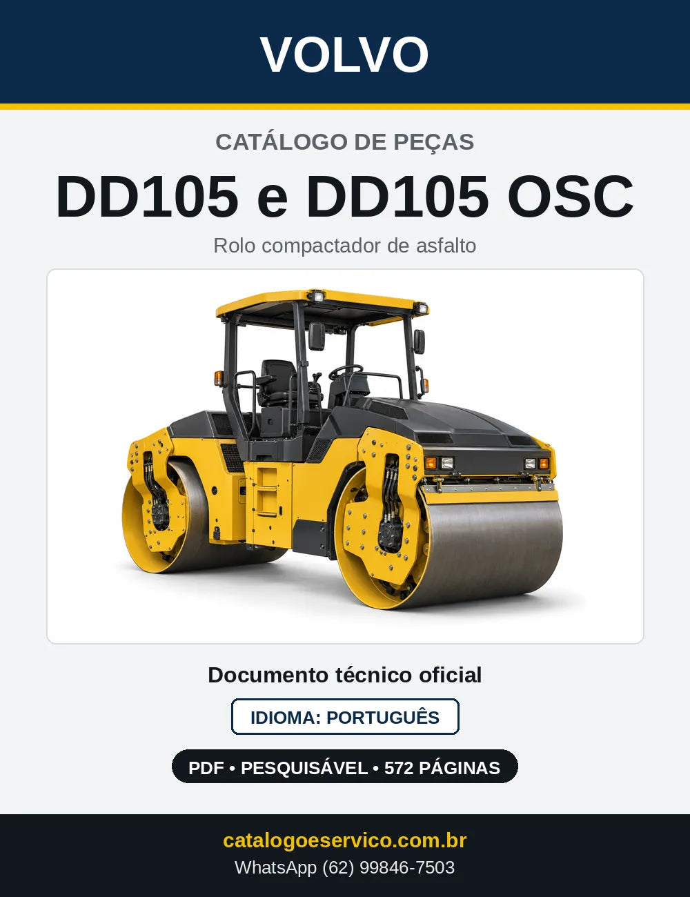 Capa do Catálogo de Peças Volvo DD105 e DD105 OSC – rolo compactador de asfalto