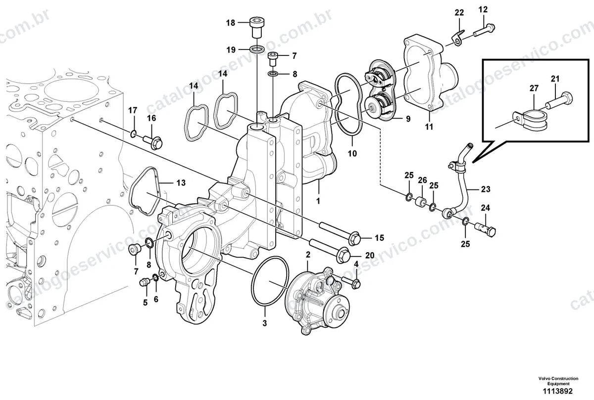 Vista explodida – motor – Catálogo de Peças Volvo DD110C