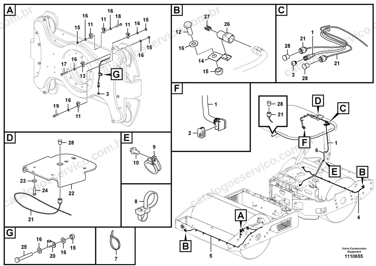 Vista explodida – sistema elétrico e eletrônico – Catálogo de Peças Volvo DD110C
