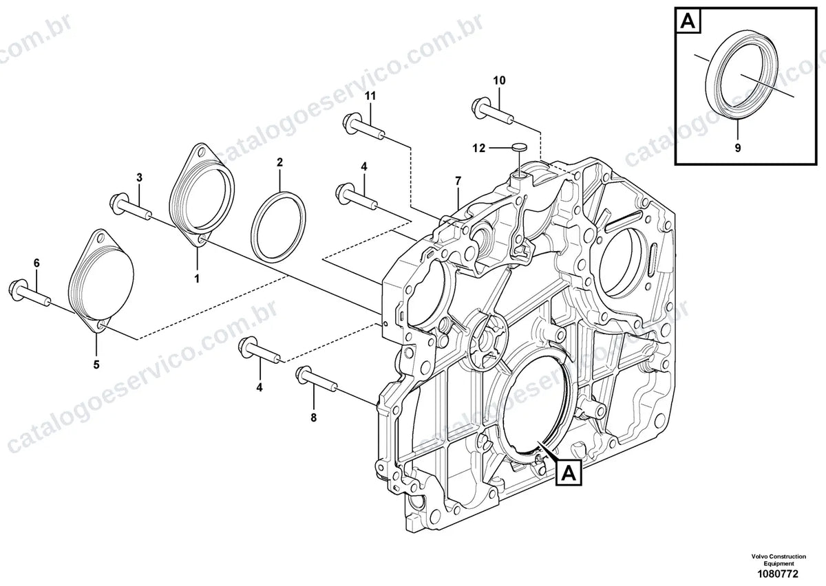 Vista explodida – motor – Catálogo de Peças Volvo DD120C