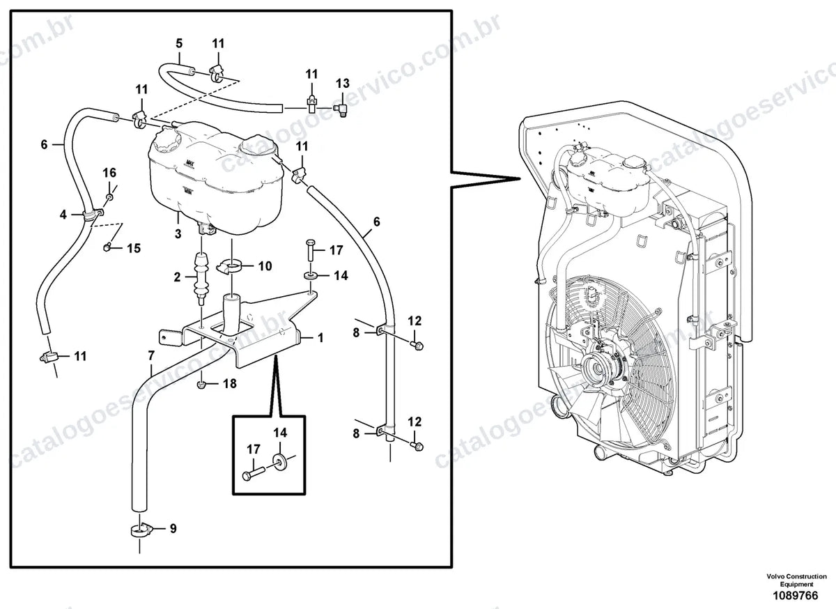 Vista explodida – motor – Catálogo de Peças Volvo DD120C