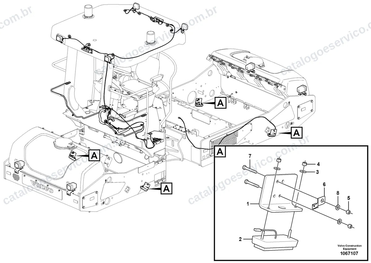 Vista explodida – sistema elétrico e eletrônico – Catálogo de Peças Volvo DD120C