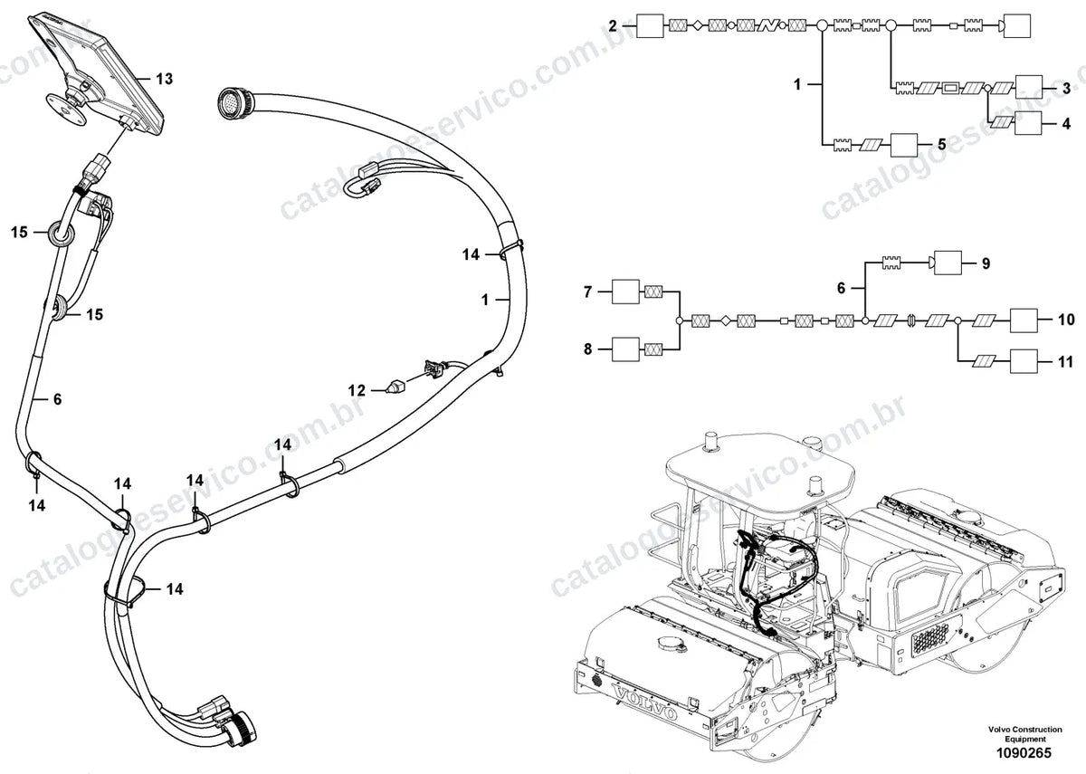 Vista explodida – sistema elétrico e eletrônico – Catálogo de Peças Volvo DD140C