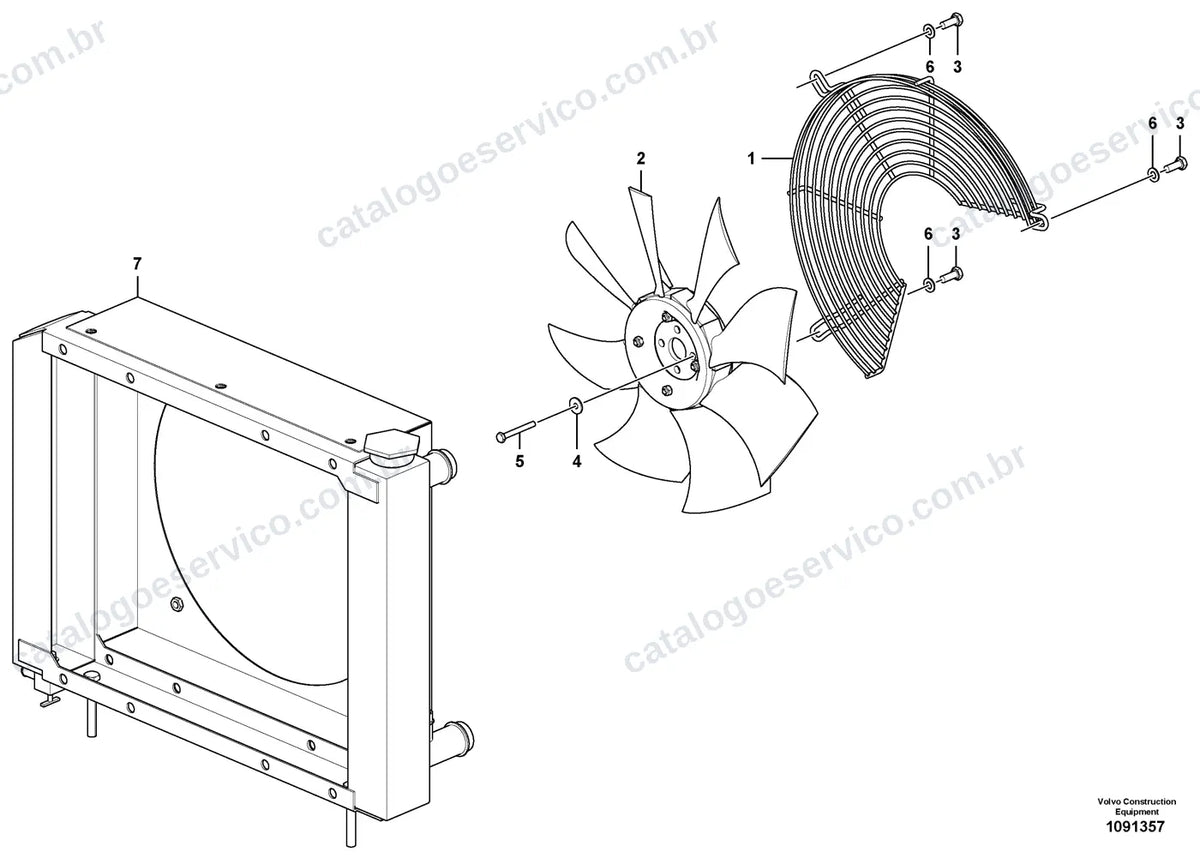 Vista explodida – motor – Catálogo de Peças Volvo DD35B