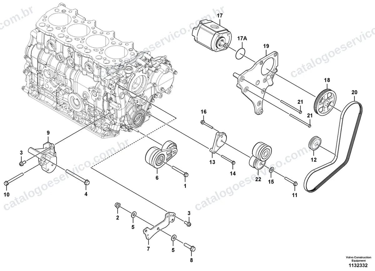 Vista explodida – motor – Catálogo de Peças Volvo DD90D