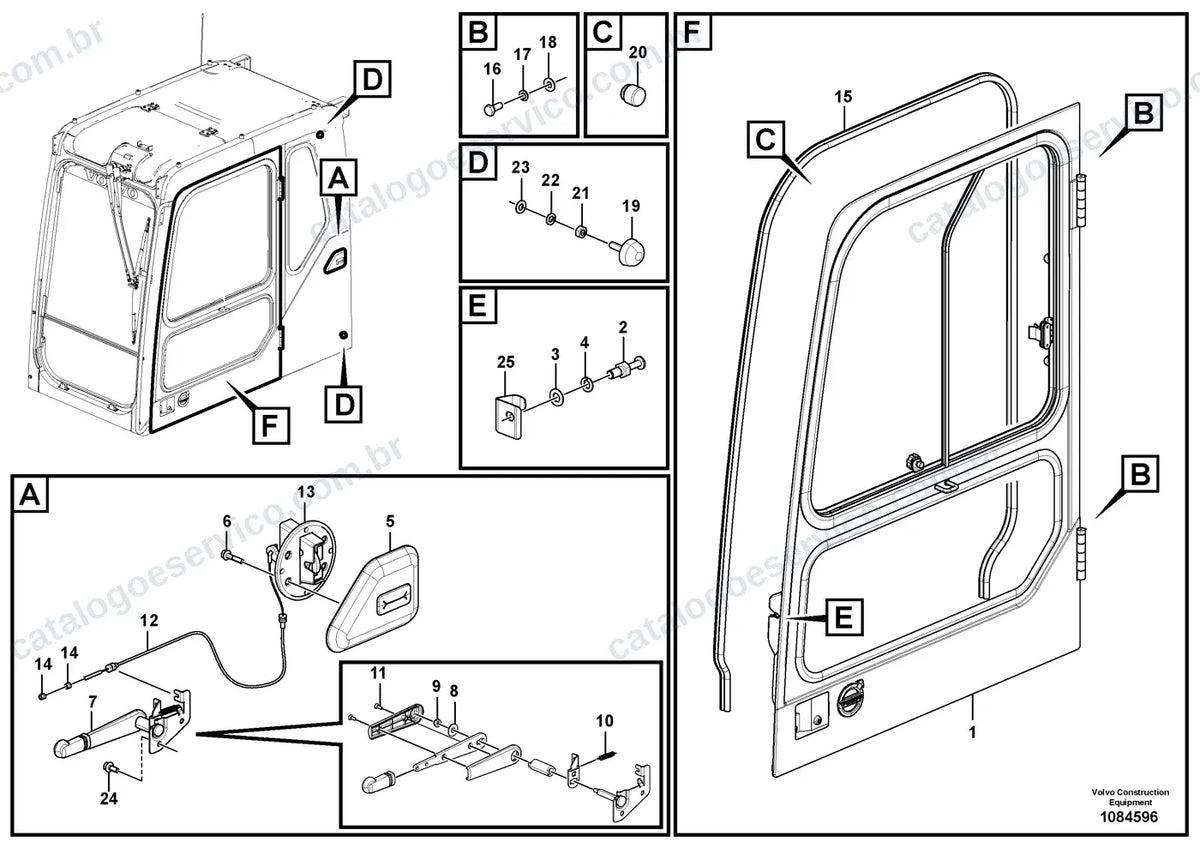 Vista explodida – cabine, carroceria e acessórios – Catálogo de Peças Volvo EC120D