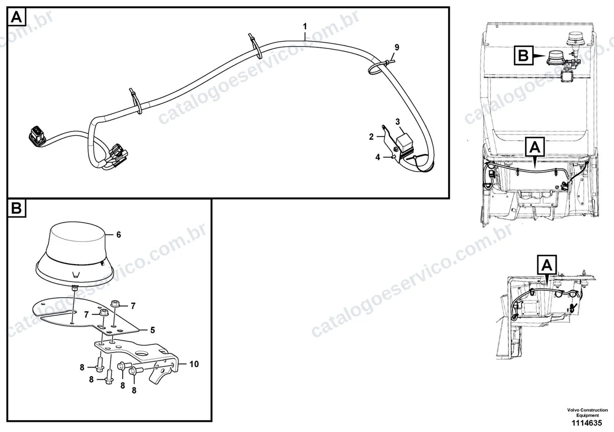 Vista explodida – sistema elétrico e eletrônico – Catálogo de Peças Volvo EC15E