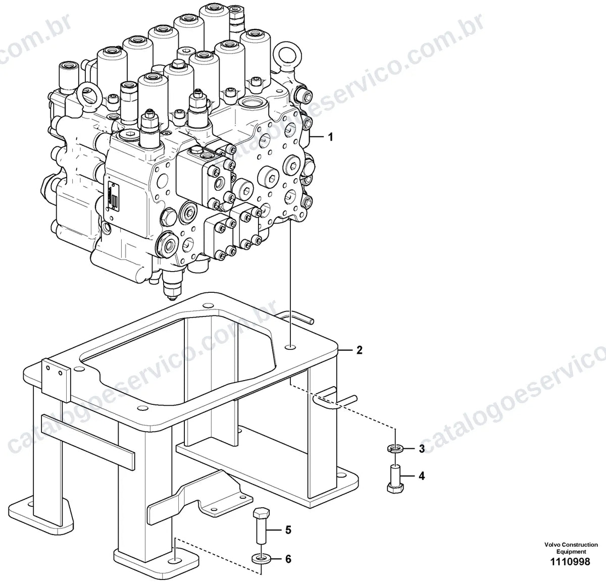 Vista explodida – sistema hidráulico e equipamento de trabalho – Catálogo de Peças Volvo EC200E AG