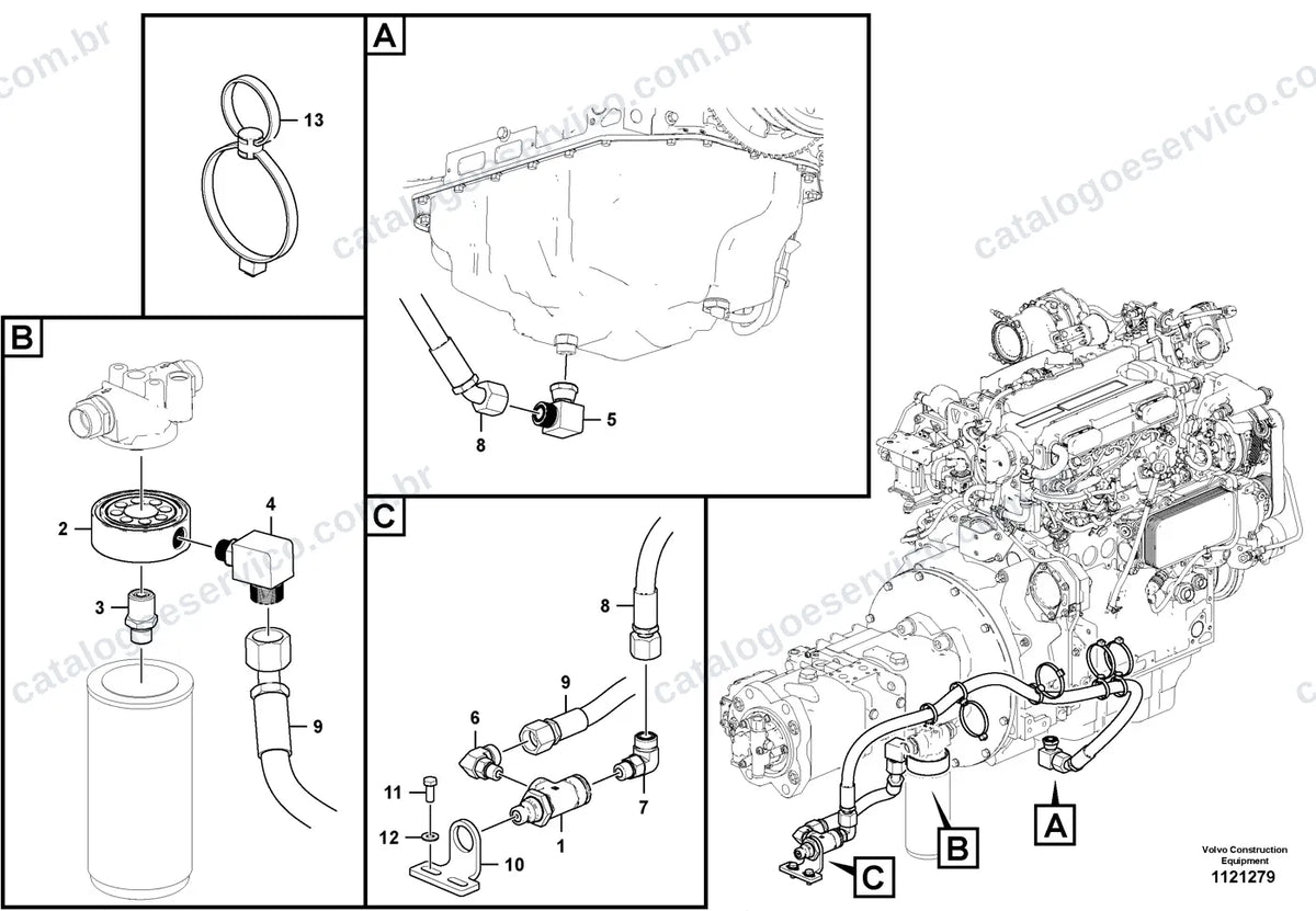 Vista explodida – motor – Catálogo de Peças Volvo EC200E L e EC200E NL