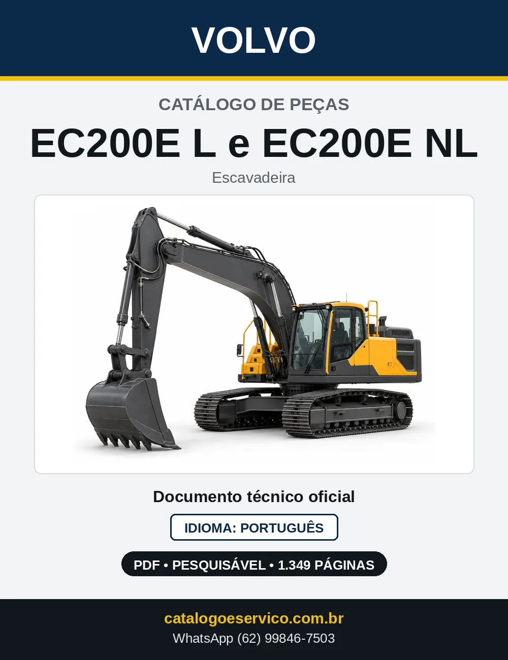Capa do Catálogo de Peças Volvo EC200E L e EC200E NL – escavadeira