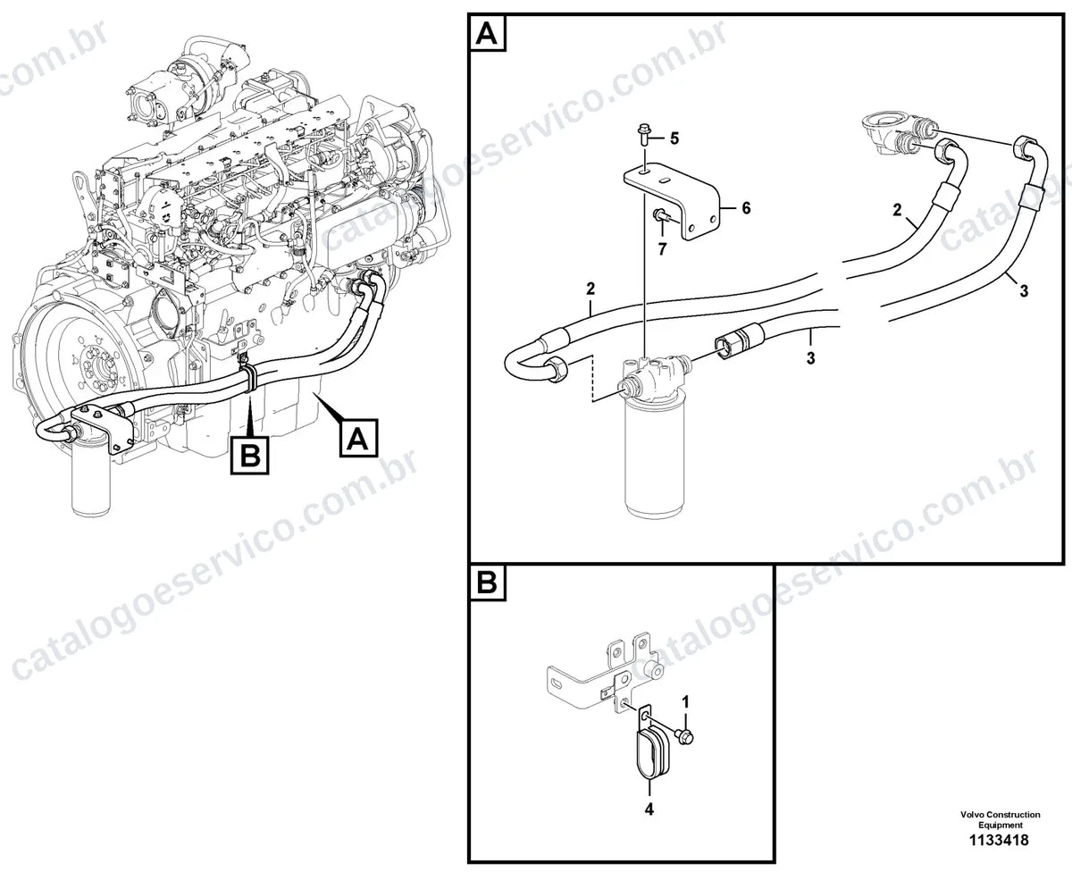 Vista explodida – motor – Catálogo de Peças Volvo EC210E S e EC210E LHDS