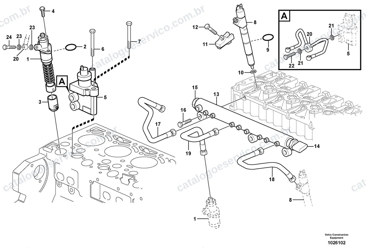Vista explodida – motor – Catálogo de Peças Volvo EC220E LS e EC220E LHDS