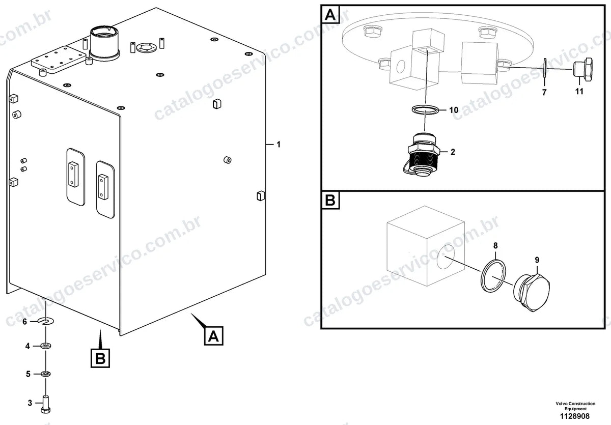 Vista explodida – motor – Catálogo de Peças Volvo EC220F (3, L3 e LR3)