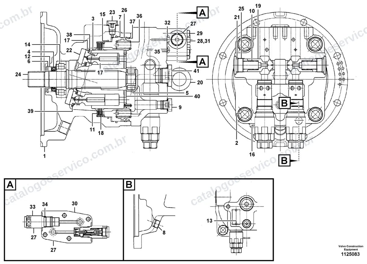 Vista explodida – transmissão de força – Catálogo de Peças Volvo EC230F (L5, N5, LR5, NH5 e NL5)