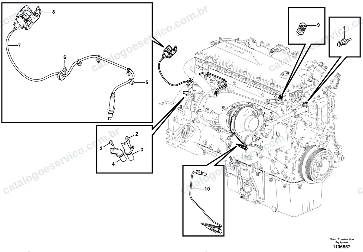 Vista explodida – motor – Catálogo de Peças Volvo EC260F (L5, LR5 e NL5)