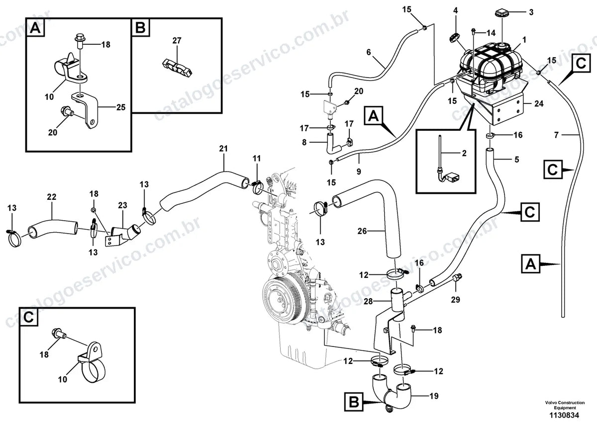 Vista explodida – motor – Catálogo de Peças Volvo EC360F L3