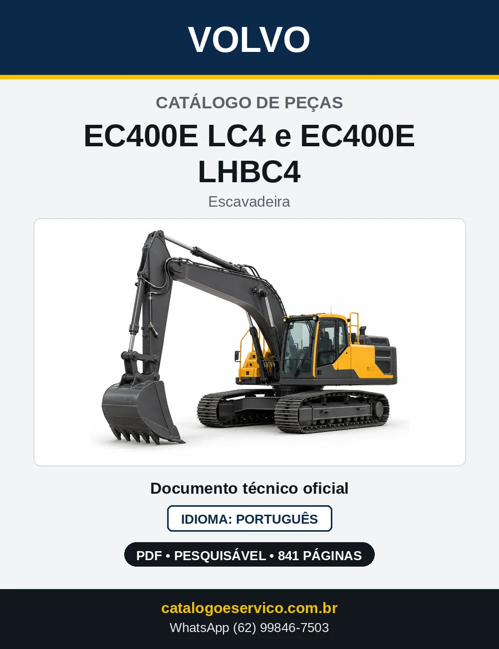 Capa do Catálogo de Peças Volvo EC400E LC4 e EC400E LHBC4 – escavadeira